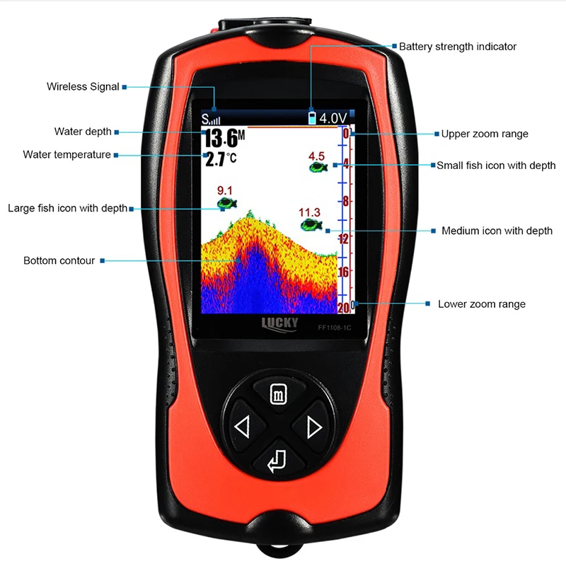 محظوظ FF1108-1 و FF1108-1CT المحمولة صياد السمك السلكية كشف صدى-محول سونار Fishfinder عمق سونار الجليد قارب الصيد # C5
