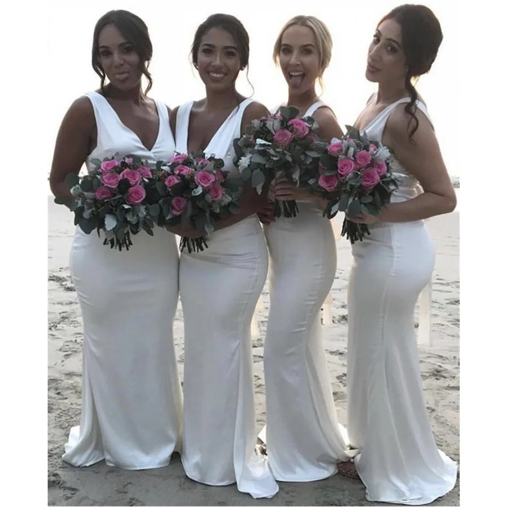 White-Mermaid-Bridesmaid-Dresses-V-Neck-Floor-Length-High-Quality-Satin-Long-Wedding-Party-Dress-2019