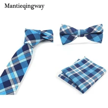 Mantieqingway, Модный хлопковый клетчатый галстук+ галстук-бабочка+ Карманный квадратный набор для мужчин, свадебные галстуки для мужчин, костюмы, галстуки-корбаты