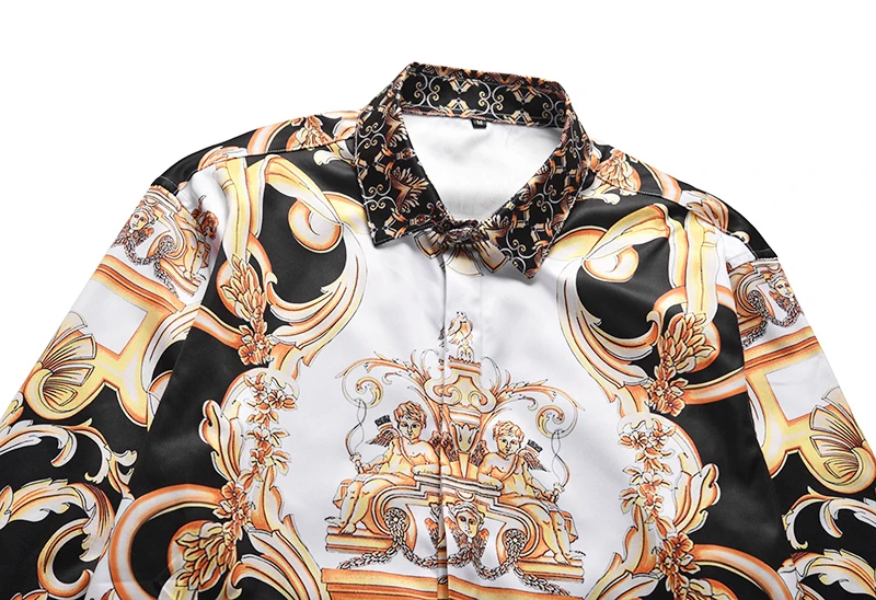 XIMIWUA 2019 New Arrival Men Shirts 3d Print Golden Design Casual Slim Fit Long Sleeve Hawaiian Shirt Chemise Homme Shirt Men