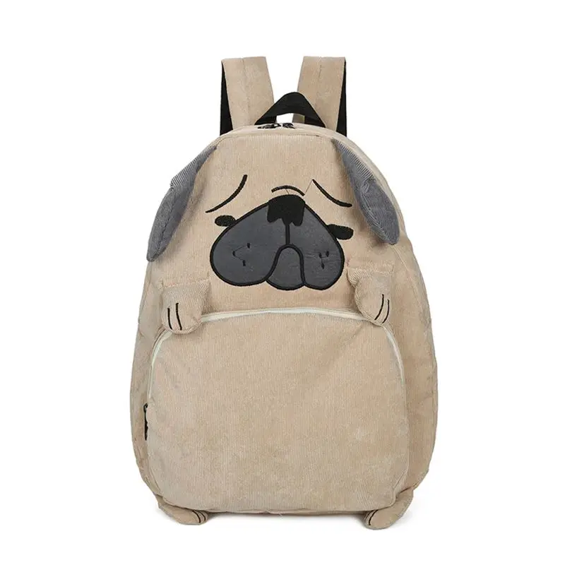 

Women Backpack Schoolbag Canvas Vintage Cartoon Backpack For Girls School Cute Dog Fox Ear Embroidery Corduroy Backpack Female