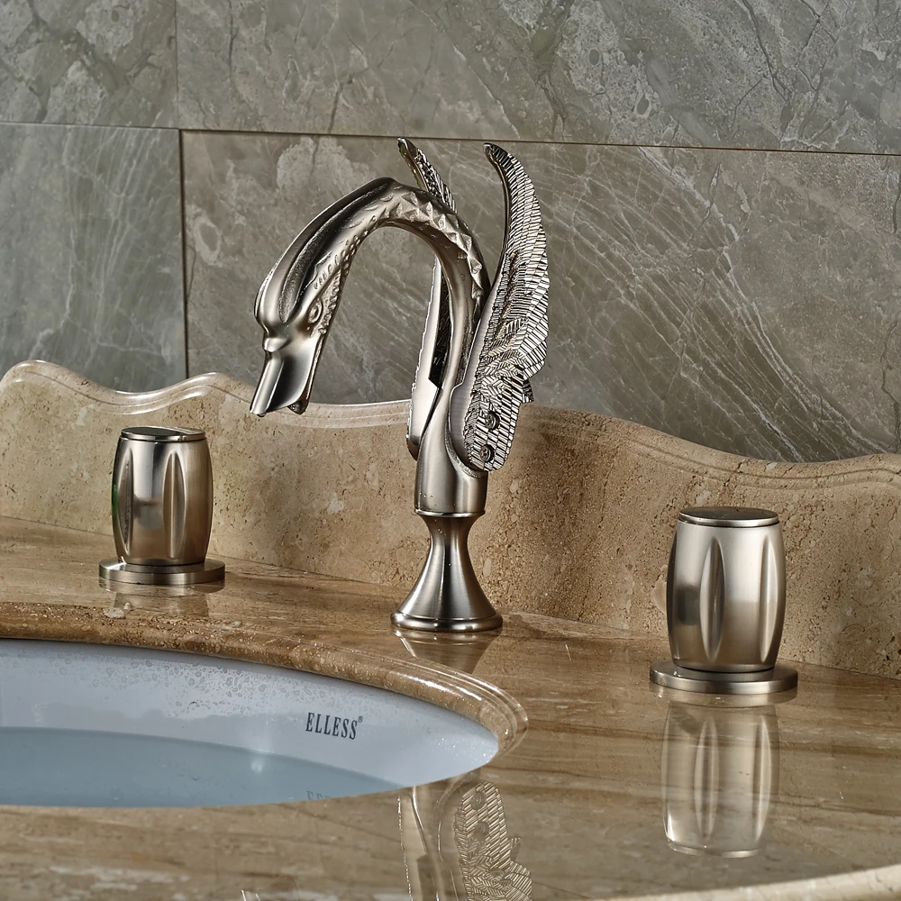 Deck Mounted Bathroom Sink/ Tub Faucet With Double Handles Nickel Brushed Finished Deck Mounted Bathroom Sink/ Tub Faucet With Double Handles Nickel Brushed Finished