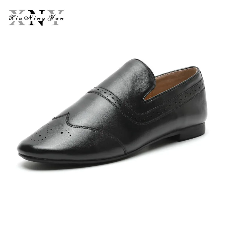 

XiuNingYan Women's Shoes Flats Fashion Oxfords Round Toe Women Casual Shoes Soft Genuine Leather Shoes Woman Loafers Big Size 40