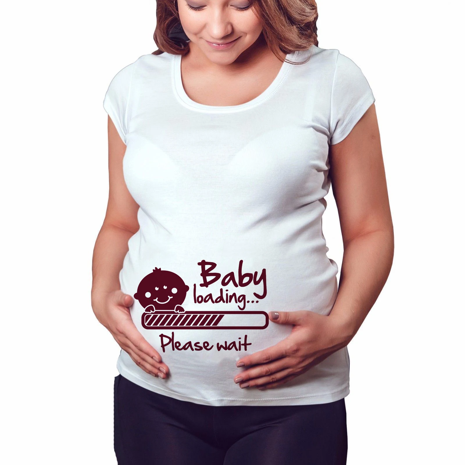 Brand New Women Pregnancy Clothes Baby Now Loading Pls Wait Maternity T Shirt Summer Short Sleeve Pregnant T-shirts