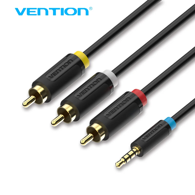 Vention 3.5mm Jack To 3 RCA Male Standard Audio Converter Video AV Speaker Cable For iPod Android TV Box CD DVD Player 1.5m 2m |