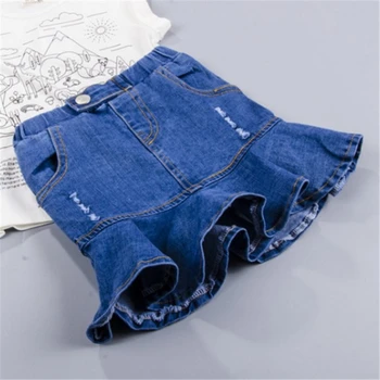 

Spring and Autumn Girls ' Baby Skirt 2019 New Girls' Skirt Jeans Spell Lotus Leaf Edge Cover Hip Skirt Children's Skirt For 2-8