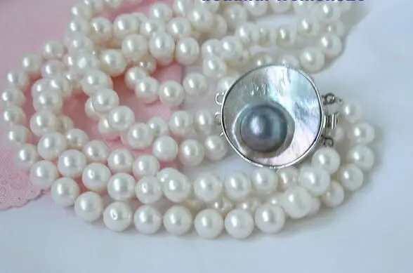 

song voge gem nanJ1075 3row white pearl necklace mabe clasp