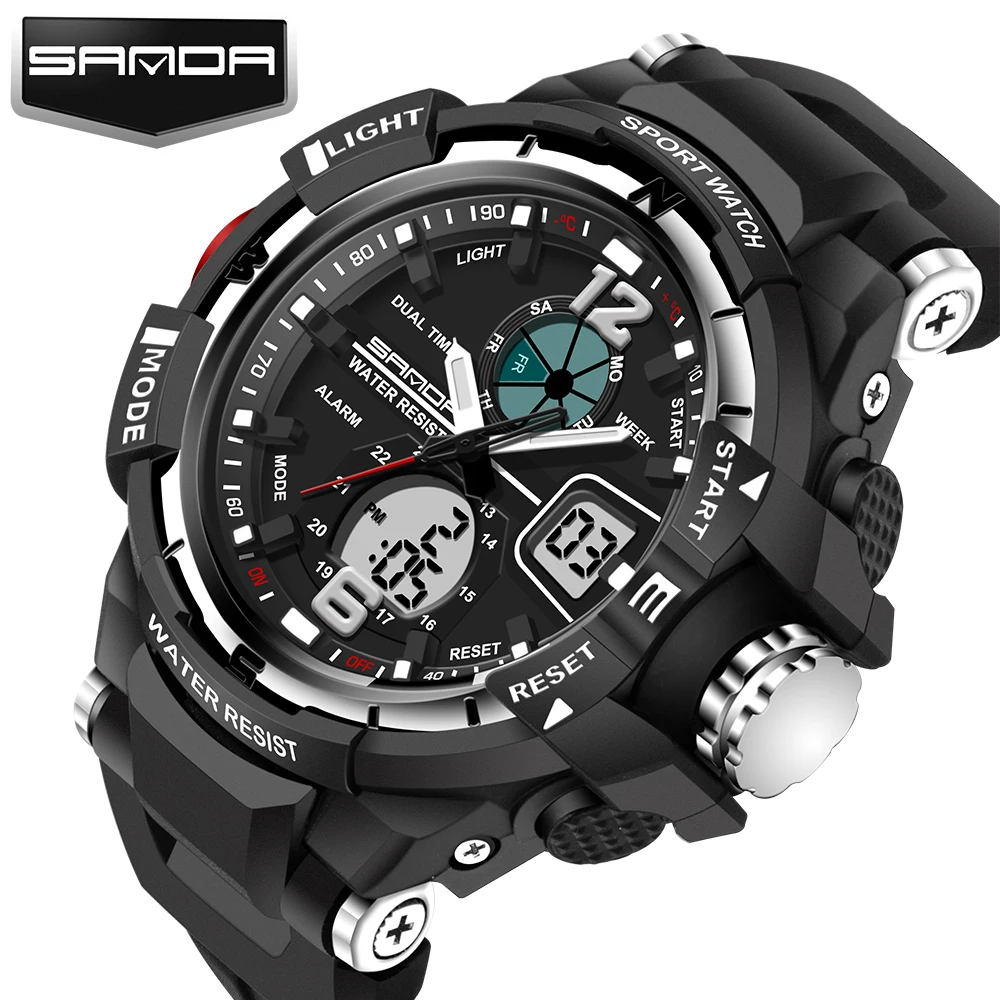 Бренд Sanda модные армейские мужские часы Shock G стиль водонепроницаемые спортивные наручные часы женские золотые двойные аналоговые цифровые Furious