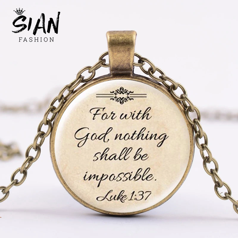 SIAN Bible Verses Necklace For With God Nothing Shall Be Impossible Bronze Plated Pendant