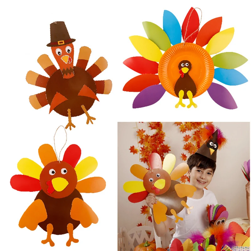

kindergarten lots arts crafts diy toys Thanksgiving turkey ornaments crafts kids educational for children's toys girl/boy gift