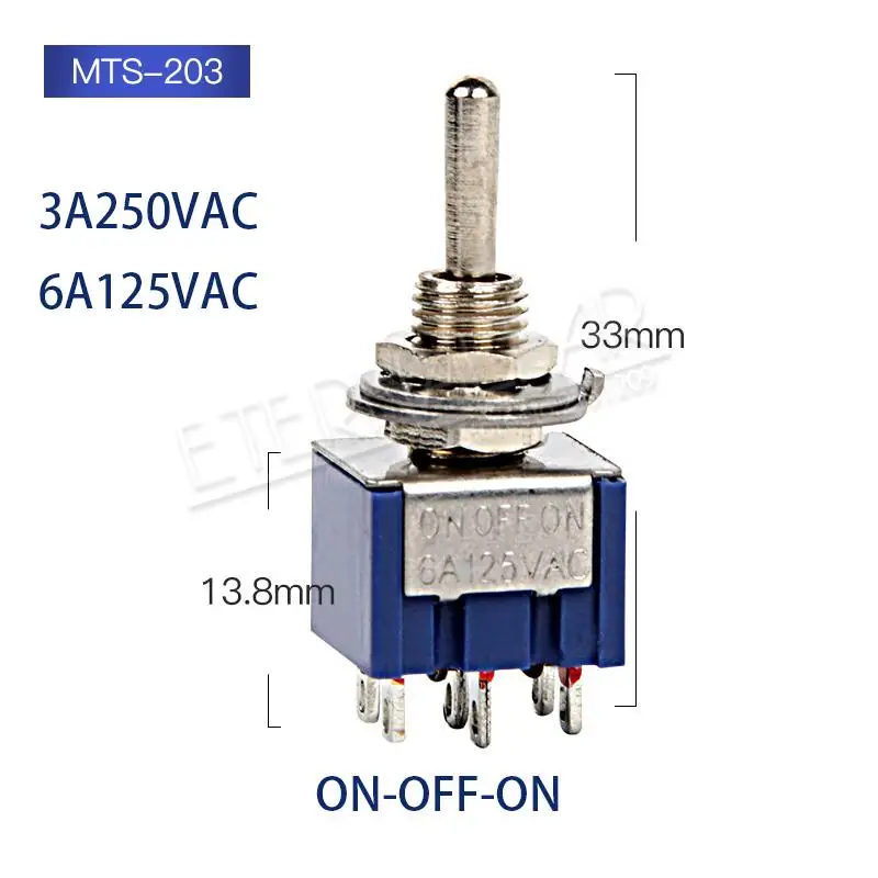 MTS-203 тумблер 3A 250V 6A 125V AC мини 6PIN вкл.-ВЫКЛ.-ВКЛ.-вкл - Цвет: MTS-203