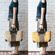 Новая тайская версия Сумки Пакет Пляжная плетеная из растительного сырья сумка в национальном стиле ретро деревянная ручка сумочка