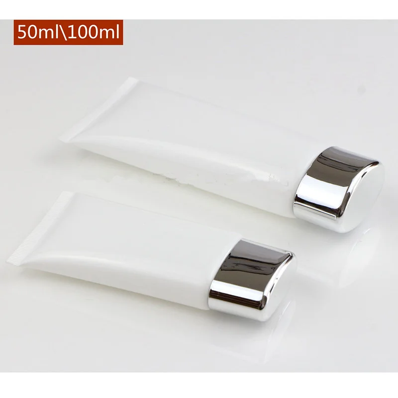 

50ml 100ml White Soft Tube Silver Cap Mildy Wash Butter Bandcream Facial Cleanser BB CC Cream Packaging Bottles Tubes 50pcs/lot