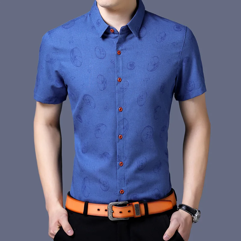 New High Quality Spring Men Print Smart Casual Slim Shirts Male Classic ...