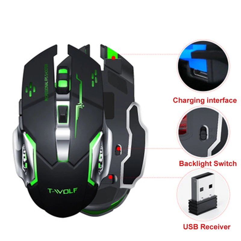 Huppgou 2,4 GHz Беспроводная Эргономика оптическая мышь custome gaming Механическая мышь для e-sports семицветная подсветка