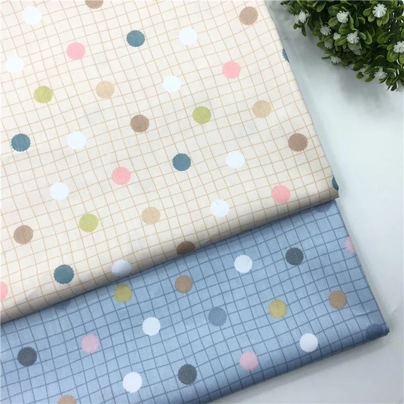 

100% cotton twill TEXTILE camel blue color big dot check fabric for DIY crib bedding apparel quilting patchwork decoration craft
