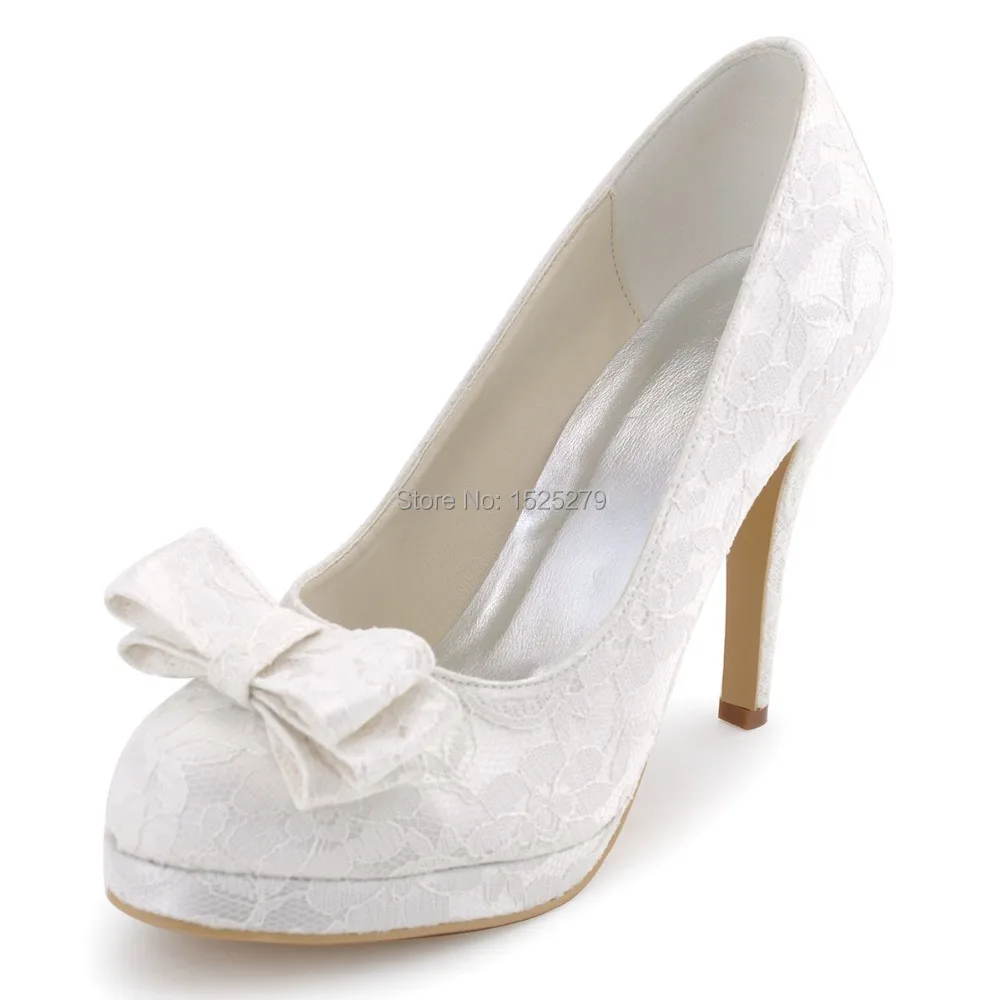 EP31020 PF Women Shoes Ivory White Evening Party Prom Pumps Round Teo ...