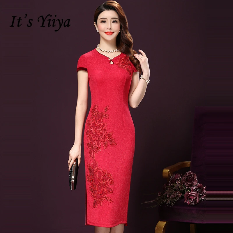 

It's Yiiya Mother of the Bride Dresses Plus Size Short Sleeve Flower Embroidery Fashion Designer Elegant Mother Dress M042