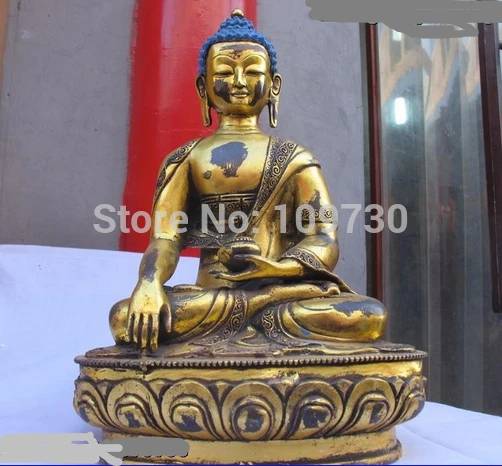 

003333 13"Tibet Folk Temple Bronze Gild Sakyamuni Tathagata Meditation Buddha Statue