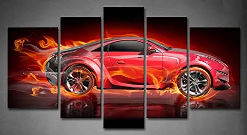 HD print 5 panel Wall Art Picture Cool Orange Reflective Sports Car Large Canvas Print Painting For Living Room Decoration | Дом и сад