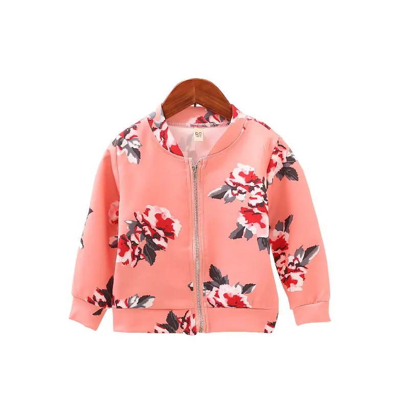 

2019 Autumn Girls Jackets Floral Cotton Fashion Kids Coats Pink Black Children's Windbreaker Spring Baby Girl Outerwear