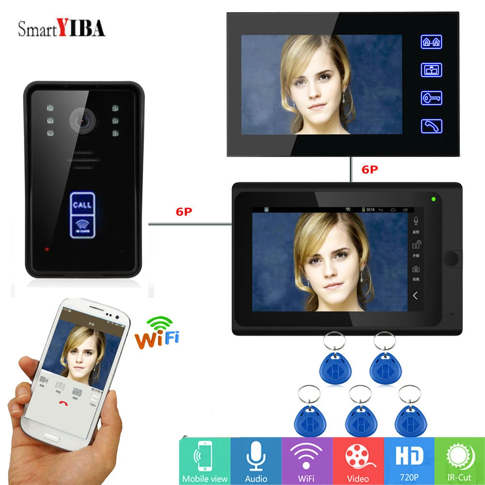 

SmartYIBA Video Visual Door Phone System 7" LCD Video Intercom Doorbell System Wired Video IR Night Vision 2 Monitors 1 Camera