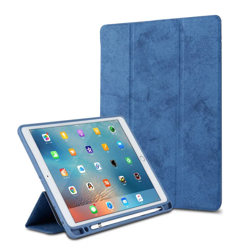 Магнитный силиконовый чехол с подставкой для задней панели, тонкий противоударный чехол для Apple iPad Pro 12,9 aс держателем карандаша, кожаный смарт-чехол - Цвет: Синий