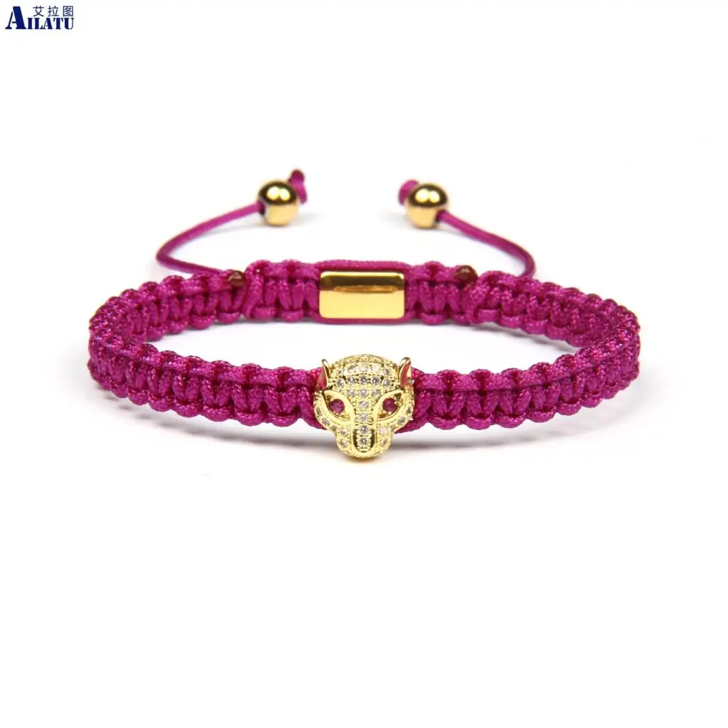 

Ailatu New Pink & Blue Cz Leopard Panther Braided Bracelets Micro Pave Cz Beads Top Quality Couples Gift