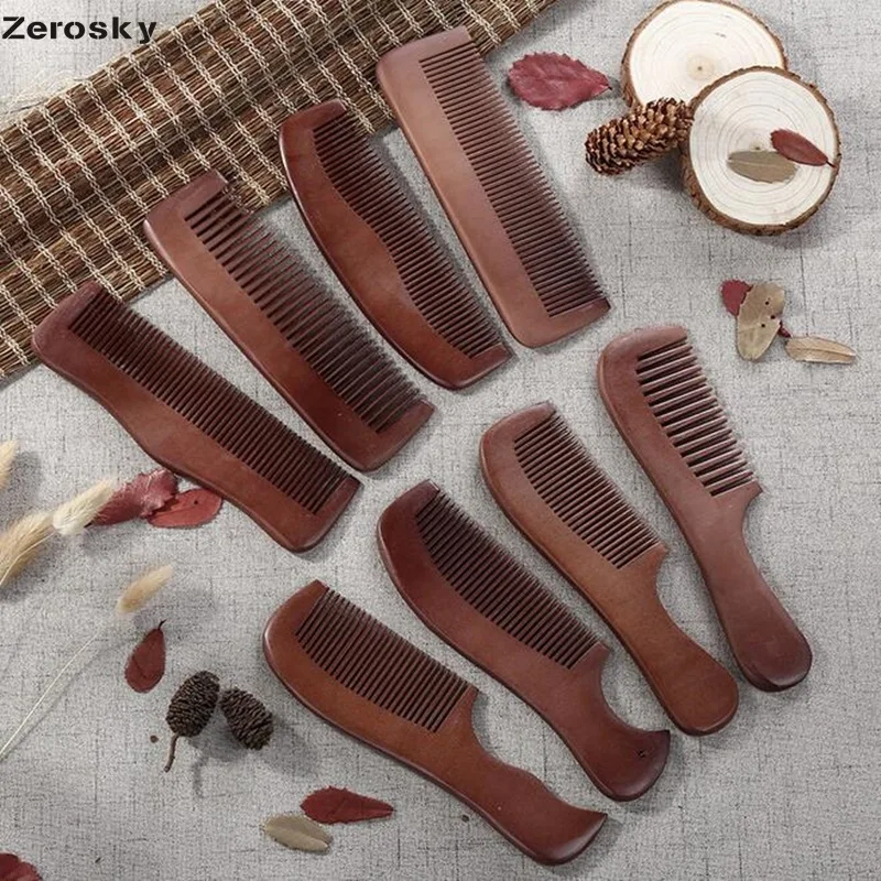 Zerosky 1 pcs Handmade Natural Ox Horn Pear wood Comb Wooden Handle