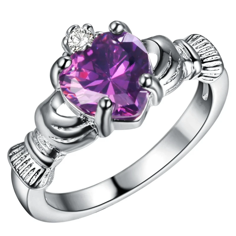 

High Quality Silver Plated Hands With Love Hearts Promise Rings For Women Wedding Engagement Cubic Zirconia Romantic Jewelry