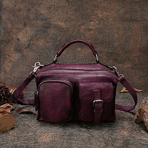 FCTOSSR, новинка, Ретро стиль, натуральная кожа, женская сумка, первый слой кожи, сумка на плечо, ручная работа, кожа, диагональные женские сумки - Цвет: Фиолетовый