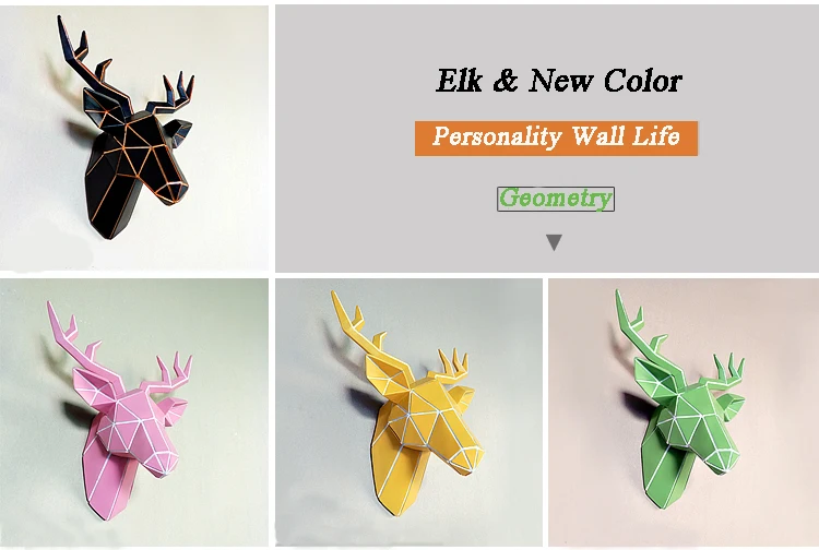 3D Modern Deer Head Sculpture Murals Home Wall Hanging Elk Statue Handmade Ornament Artwork Craft Small Size Deer Head Sculpture 3