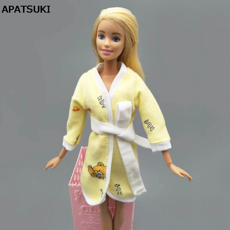 Yellow Bear 1/6 Doll Clothes Bathrobe For Barbie Dolls Clothes Bathroom