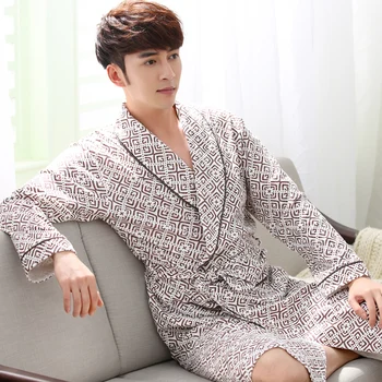 

Men Robe Spring And Autumn 100% Cotton Male Wedding Bride Robe Gown Big Yards Long Sleeve Peignoir Men Lounge Pijamas