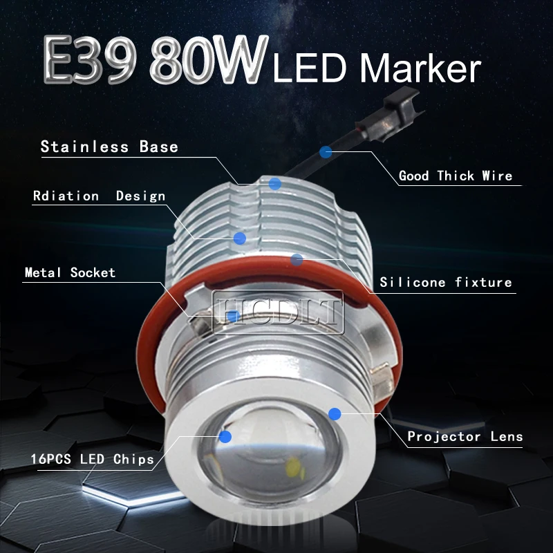 HCDLT GENUINE E39 80W LED DAYTIME RUNNING LIGHT E39 E60 E53 E63 E83 X3 E87 X5 LED MARKER KIT 6500K WHITE LED  HALO RING MARKER (2)