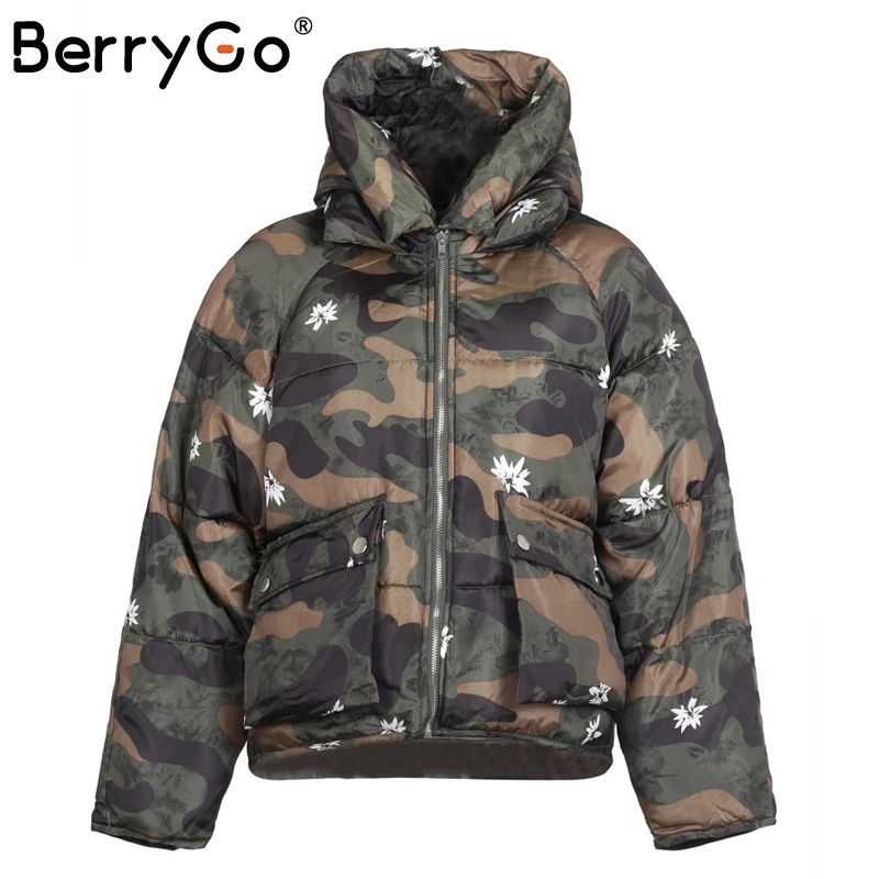 BerryGo Winter casual pocket hooded loose coat parka Women zipper padded streetwear parkas 2017 warm pink parka overcoat female