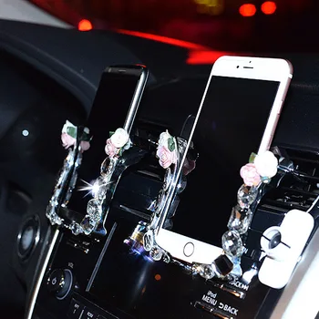 

New Universal Car Phone Holder with Crystal Rhinestone Car Air Vent Mount Clip Mobile Phone Holder in Car GPS for iPhone Samsung