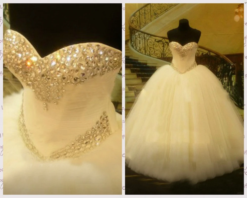 

100% Real Photo 2020 Ballgown Wedding Dresses Sweetheart Tulle Bridal Gowns with Crystals and Beads Bride Dress