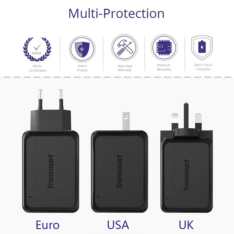[3 Ports] Tronsmart W3PTA Quick Charge 3.0 USB Charger with VoltiQ Tech for Xiaomi for LG G5 Fast Phone Charger Adapter EU US UK