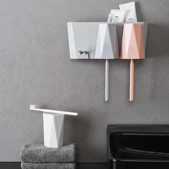 

Wall Mounted Toothbrush Holder With Cups Bathroom Accessories Sets Bathroom Storage Box toothbrush Case Household Items