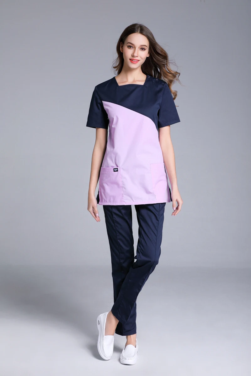 Высококачественная униформа для медсестер и докторов, разные цвета, хирургическая медицинская одежда, наборы одежды для больниц, красивая рабочая одежда, униформа - Цвет: Розовый
