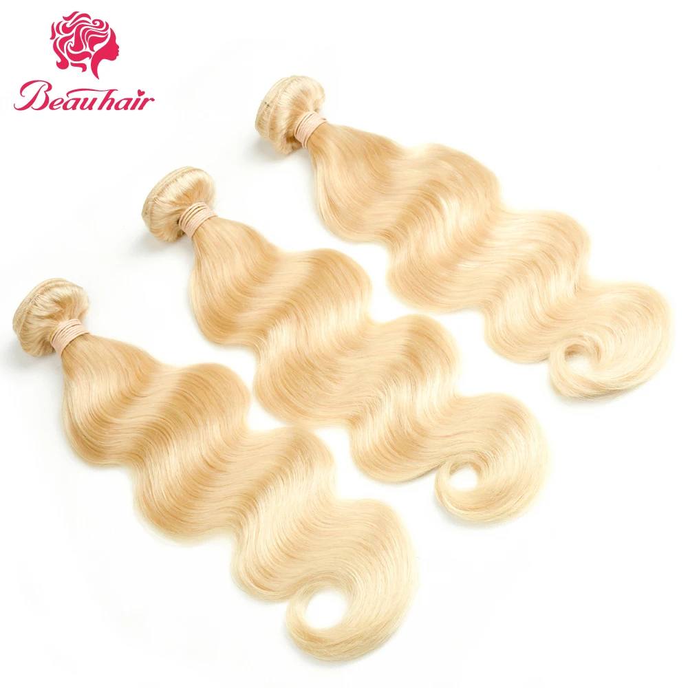 

Beau Hair Honey Blonde Brazilian Body Wave Hair Non Remy Human Hair Extension 100% Platinum Human Hair 3 Bundles with Closure