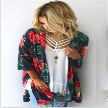 

2017 New Fashion Women's Floral Long Sleeve Cardigan Loose Sweater Outwear Jacket Coat Women Clothing