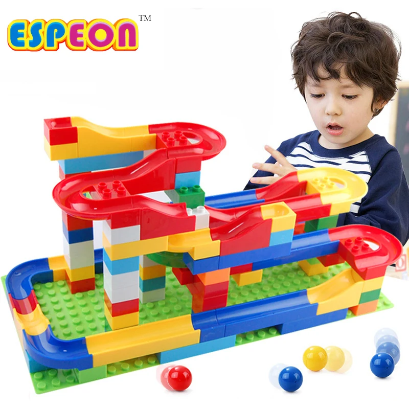 1set Funny Rolling Ball Rail Building Blocks Enlighten Brick Trajectory Learning Educational Toys For Baby Kids Chilrden 47Pcs baby-building-blocks