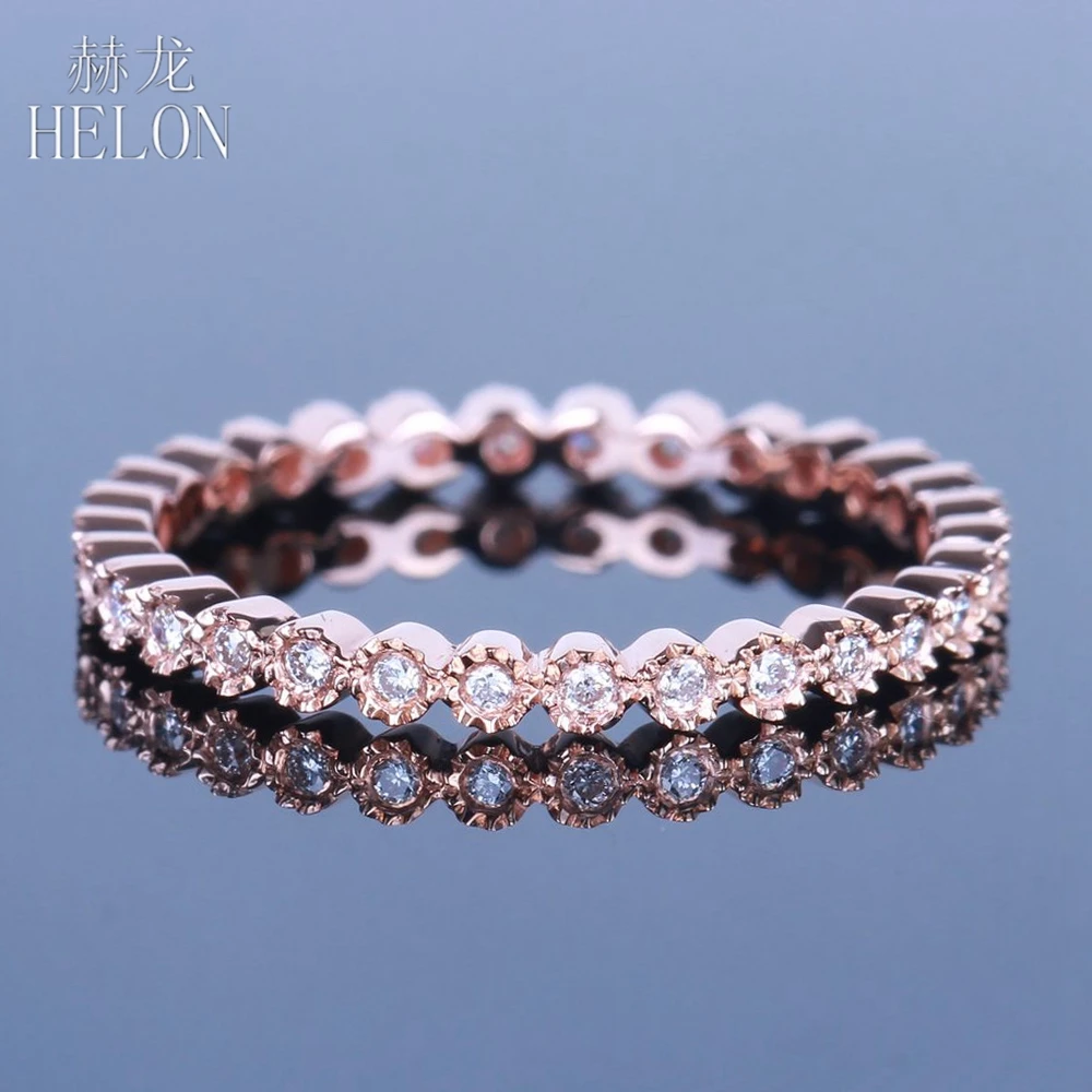 

HELON Diamonds Band Solid 14K Rose Gold Fine Jewelry Women's Milgrain Bezel 0.15ct Natural Diamonds Engagement Wedding Ring