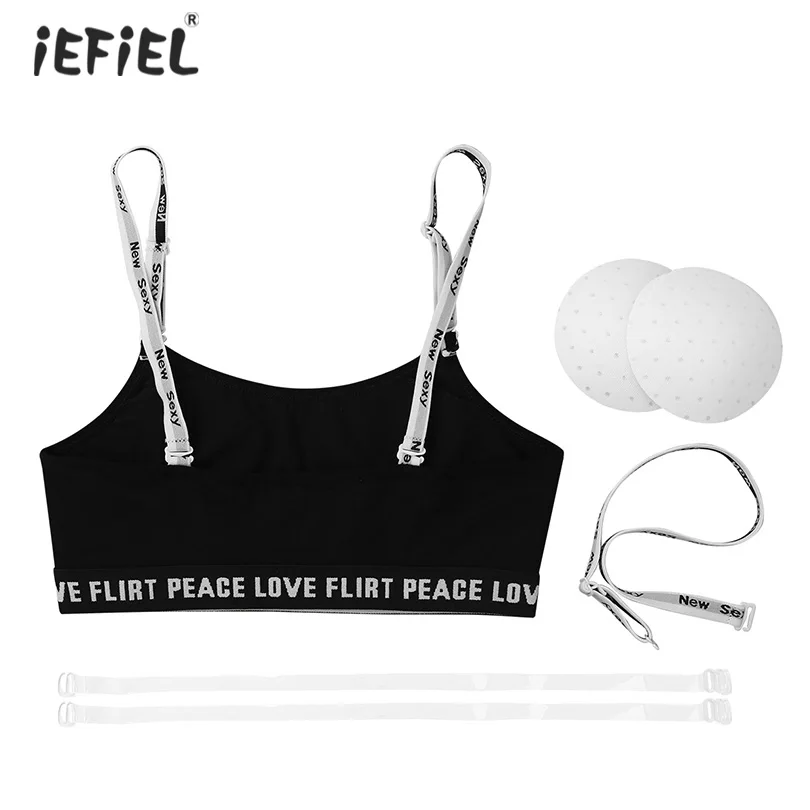 Puberty Growing Young Girls Soft Cotton Adjustable Shoulder Straps Training Tanks Underwear Sport Camisoles with Removable Pads | Детская