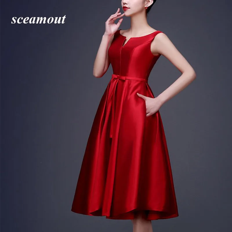 Халат De Soiree Аппликации атласные Короткие вечерние платья Pleat синий vestido de festa рукава вечернее платье Bateau A Line индивидуальный заказ