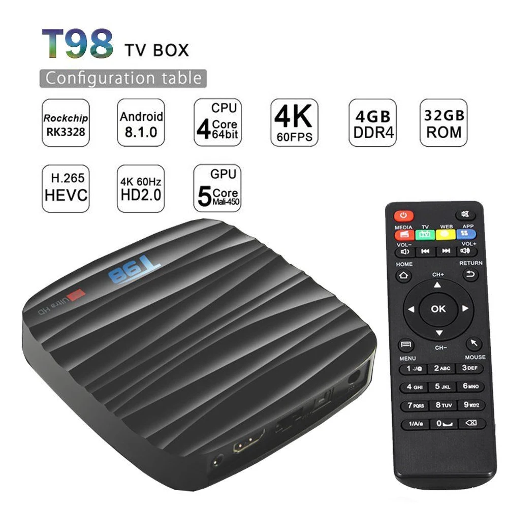 Новинка 2018 T98 ТВ приставка RK3288 2G 16G/4G 32G wifi Android 8 1 Четырехъядерный 4K 3D Amlogic 2 4 GHz