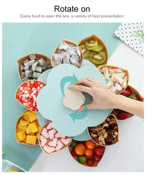 

Creative Rotating snack Box Plastic Petal Double Single Layer Fruit Plate Divided Snack candy Fruit nuts Bowl kitchen supplies