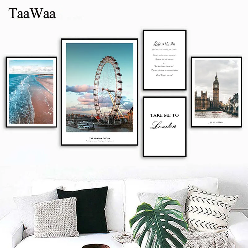 

London City Landscape Poster and Print Motivational Travel Life Quote Wall Art Canvas Painting Nordic Decoration Picture Decor